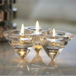 🩵Partylite Glass Diamond Tealight Trio Holder